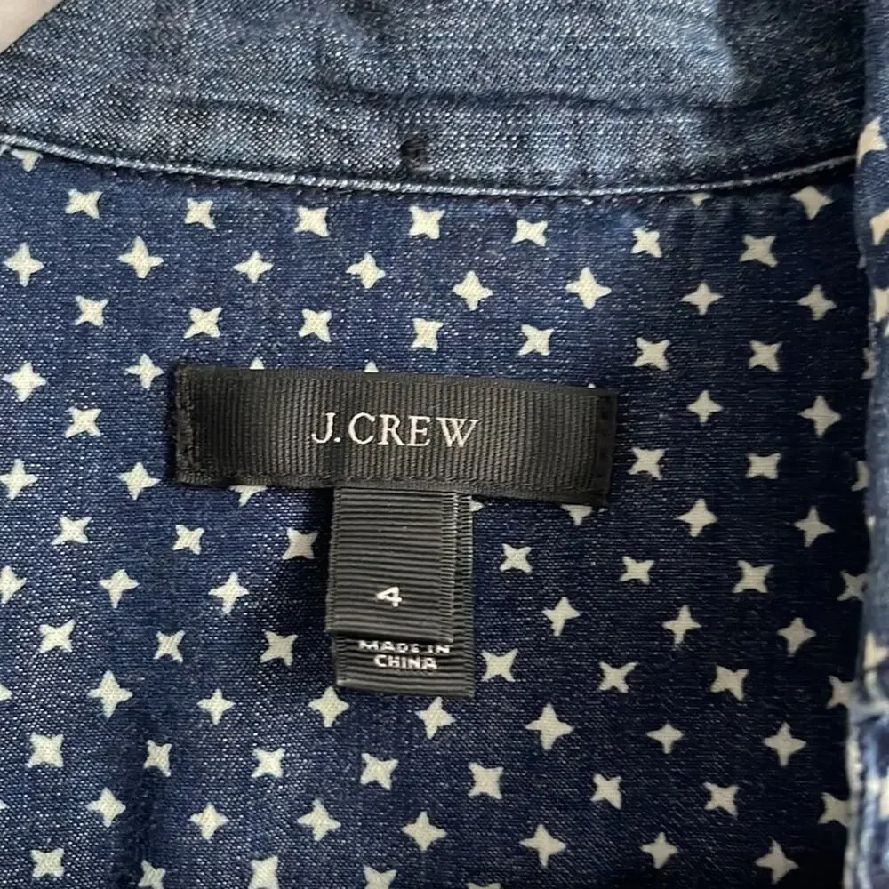 J. Crew The Keeper star print long sleeve button down denim shirt sz 4